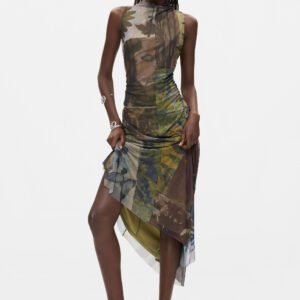 Asymmetrische mouwloze jurk - GREEN - L