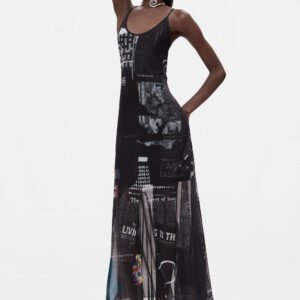 Bedrukte jurk met bandjes - WHITE - L