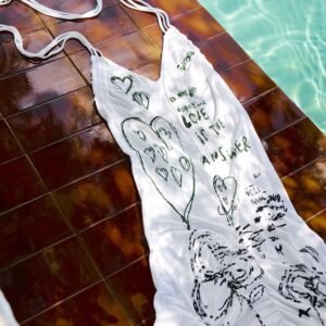 Vintage halterjurk met lettering - WHITE - L