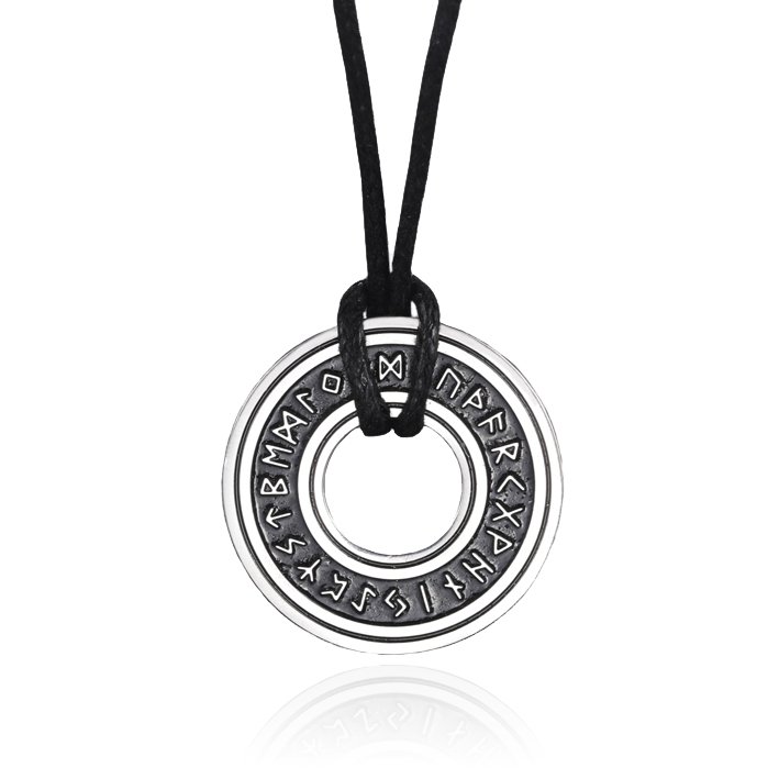 Amulet Ketting "Odin" - Ronde Circel met Noorse Tekens Zilver
