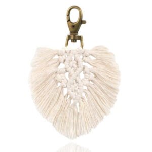 Boho Sleutelhanger Handgemaakt Geknoopt Katoen Wit met Musketon