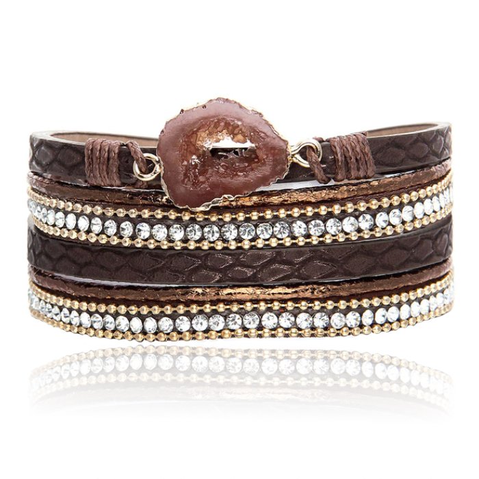 Bruine Multilayer Armband met Steen 1 Bruine Multilayer Armband met Steen