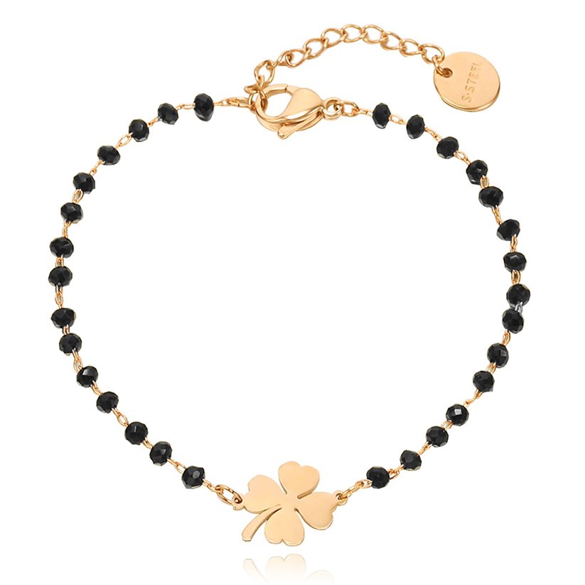 Cilla Armband Zwart Kristal en Klavertje 4 - Goudkleurig 1 Cilla Armband Zwart Kristal en Klavertje 4 - Goudkleurig