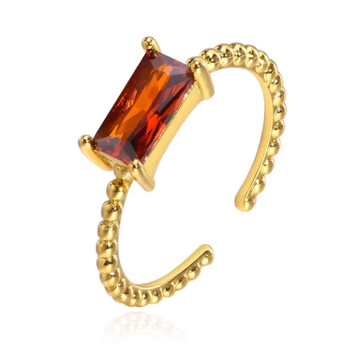 Cilla Jewels Vergulde Ring met Langwerpige Oranjerode Zirkonia 1 Cilla Jewels Vergulde Ring met Langwerpige Oranjerode Zirkonia