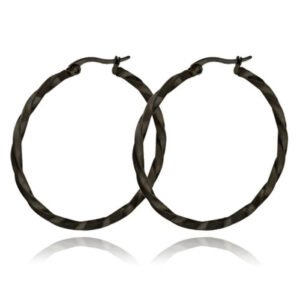 Dames Oorbellen Ringen Zwart Gedraaid Edelstaal- 50mm