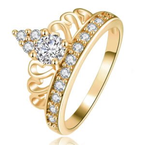 Dames Ring Verguld met Kroon en Zirkonia Stenen-18mm