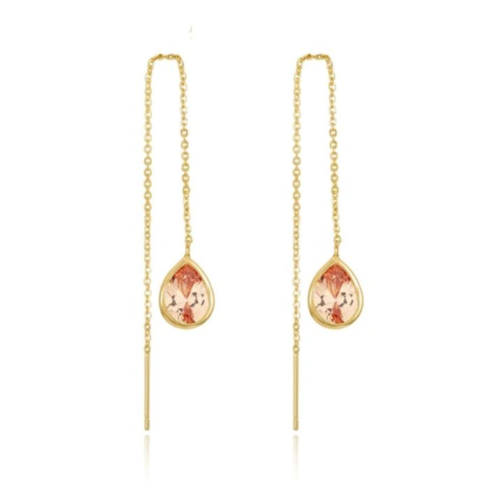 Elenza Goudkleurige Oorbellen met Peach Zirkonia in Kettingdesign