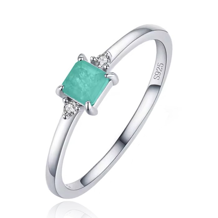 Elenza Sterling .925 Zilveren Ring met Rechthoekige Groene Steen en Zirkonia-18mm 1 Elenza Sterling .925 Zilveren Ring met Rechthoekige Groene Steen en Zirkonia-18mm