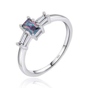Elenza Sterling .925 Zilveren Ring met Vierkante Regenboogsteen en Zirkonia-15mm