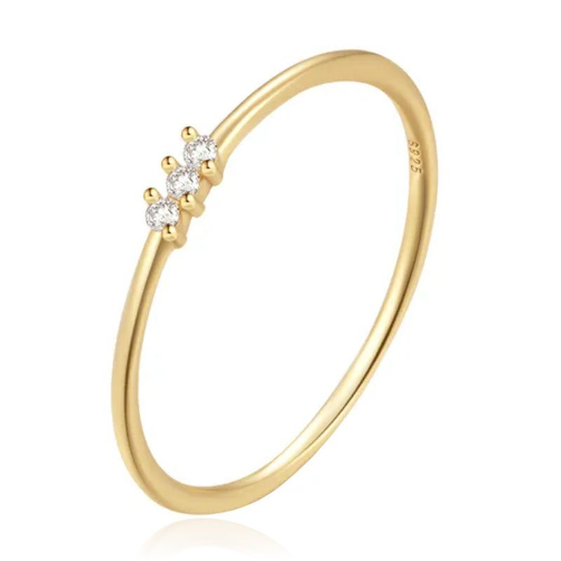 Elenza Thin .925 Zilveren Ring met Drie Zirconia's en Gouden Plating - 1mm-18mm 1 Elenza Thin .925 Zilveren Ring met Drie Zirconia's en Gouden Plating - 1mm-18mm