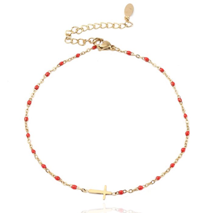Enkelband Goud & Emaille - Cross Red 1 Enkelband Goud & Emaille - Cross Red