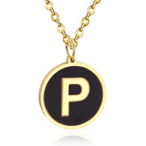 Goudkleurige Dames Schakelketting met Zwarte Kettinghanger Letter P