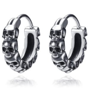 Heren oorringen van edelstaal zilverkleurig met skulls