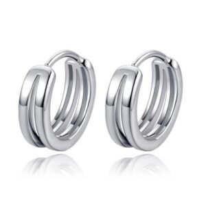 Heren Oorbellen dubbele Ring Zilver