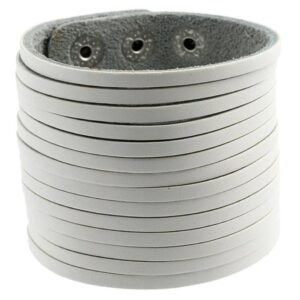 Lederen heren armband Drukknoop Breed Wit