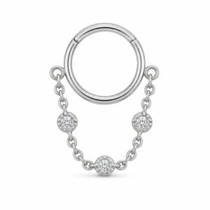 LGT JWLS Zilverkleurige Segmentring Piercing met Ketting en Heldere Zirkonia voor Neus en Kraakbeen - 6mm