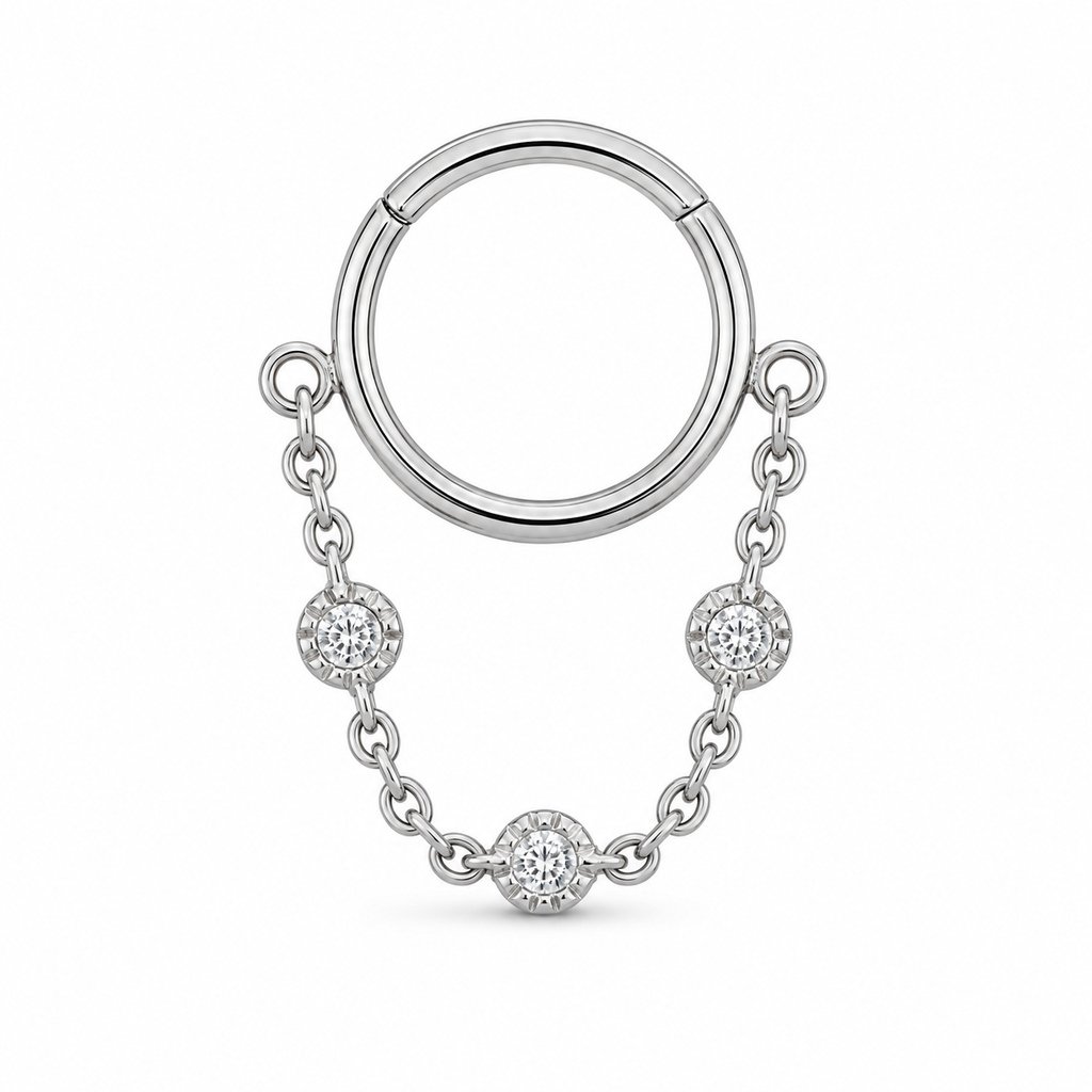 LGT JWLS Zilverkleurige Segmentring Piercing met Ketting en Heldere Zirkonia voor Neus en Kraakbeen - 6mm 1 LGT JWLS Zilverkleurige Segmentring Piercing met Ketting en Heldere Zirkonia voor Neus en Kraakbeen - 6mm