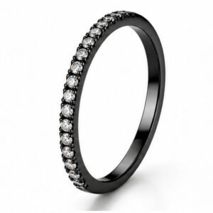 LGT JWLS Zwarte Smalle Damesring met Rij Heldere Zirkonia - 20mm