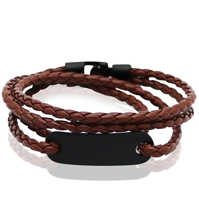 LGT Jewels Wrap armband Bruin Gevlochten leer Schuifgesp - 19.5cm 1 LGT Jewels Wrap armband Bruin Gevlochten leer Schuifgesp - 19.5cm