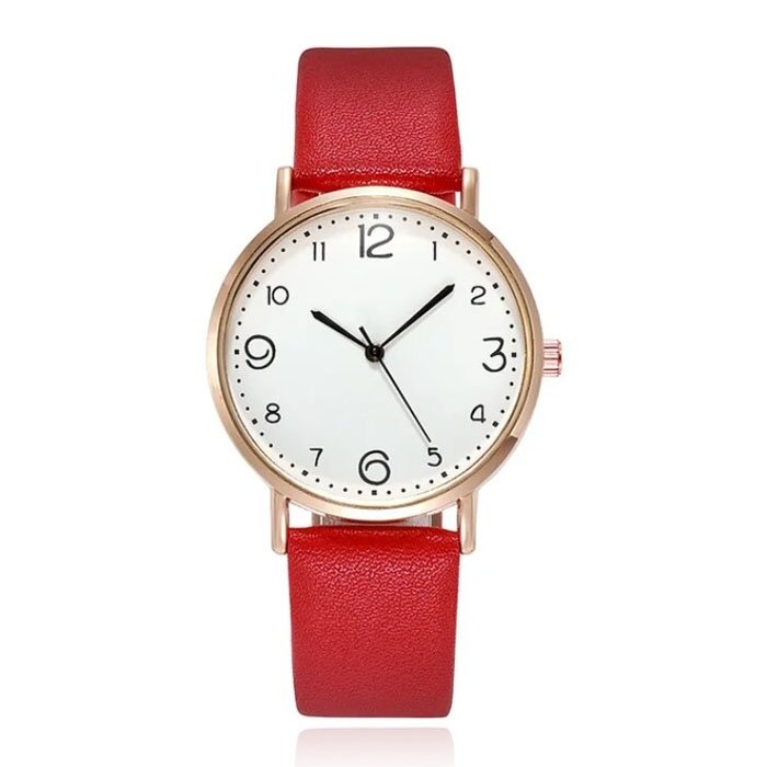 LGT JWLS Dameshorloge met Leren Band - Sierlijke Uuraanduiding, Quartz, Behuizing van Metaal, Rode Band, Witte Wijzerplaat 1 LGT JWLS Dameshorloge met Leren Band - Sierlijke Uuraanduiding, Quartz, Behuizing van Metaal, Rode Band, Witte Wijzerplaat