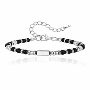 LGT JWLS Stalen Kralenarmband Zwarte Agaat Met Balkje