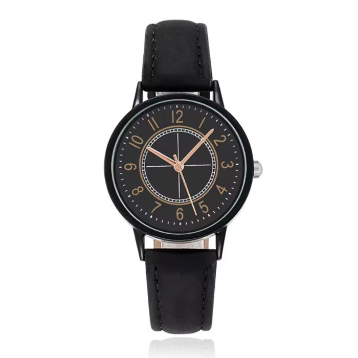 LGT klassiek herenhorloge met zwarte leren band en zwarte wijzerplaat