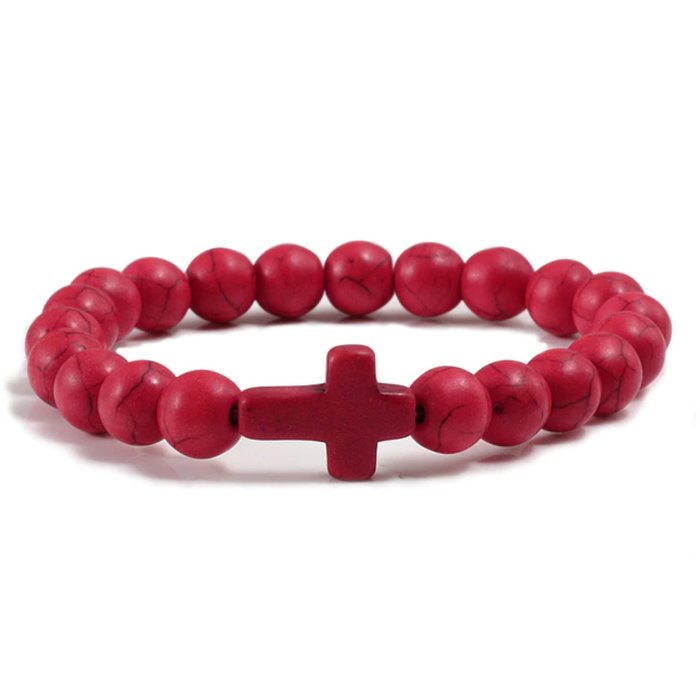 Memphis Kralen Armband met Natuursteen Kruis - Rood 1 Memphis Kralen Armband met Natuursteen Kruis - Rood