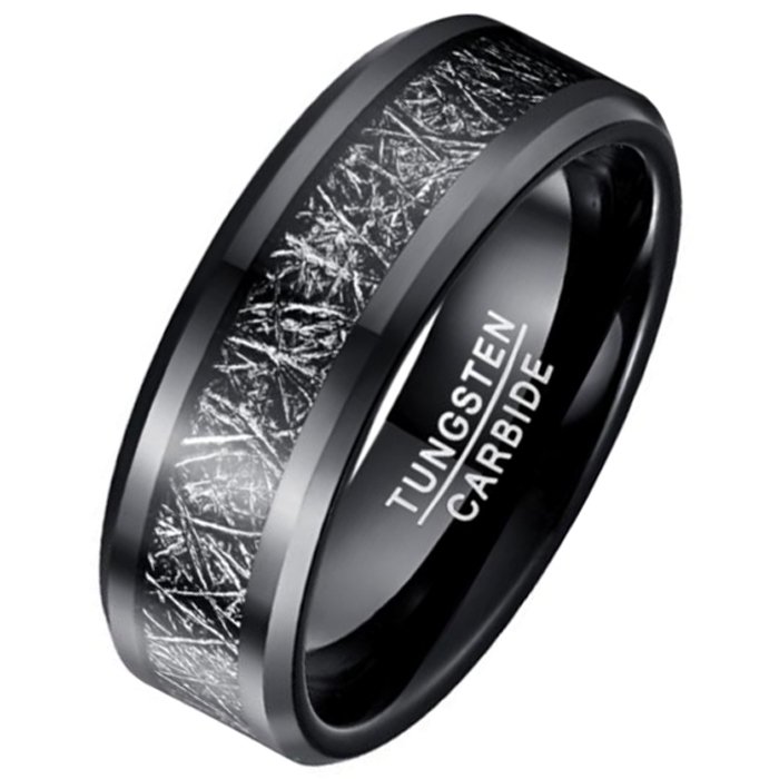 Mendes heren ring Wolfraamcarbide zwart Vermiculiet Inlay-19mm 1 Mendes heren ring Wolfraamcarbide zwart Vermiculiet Inlay-19mm