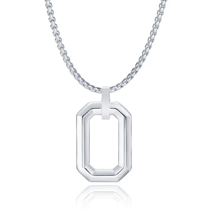 Mendes Herenketting met Minimalistische Geometrische Hanger - Zilver