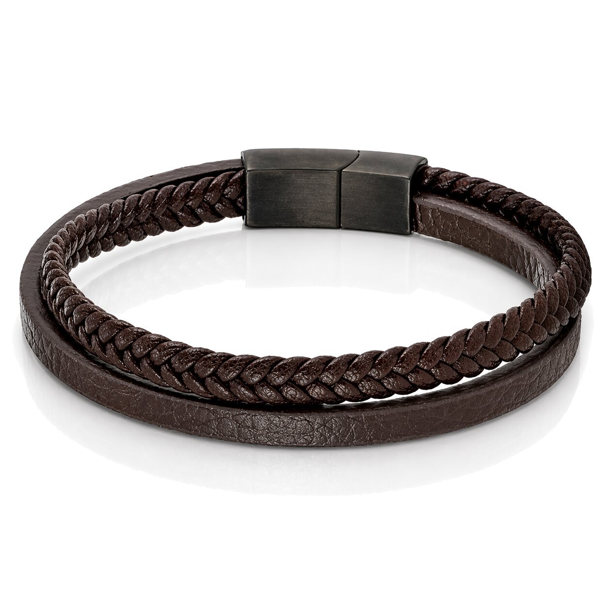 Mendes Minimalistische Heren Armband van Leer - 2 Strengen, Bruin-23cm