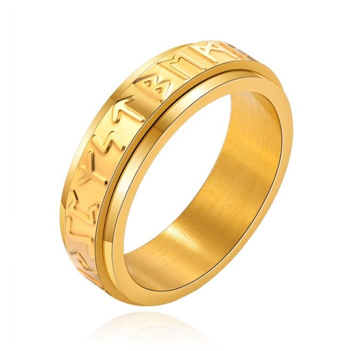 Mendes Viking Script Ring - Edelstaal Goud-18mm 1 Mendes Viking Script Ring - Edelstaal Goud-18mm