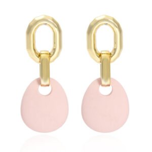 Oorbellen Hanger met Roze steen en Goudkleurige Metaallegering