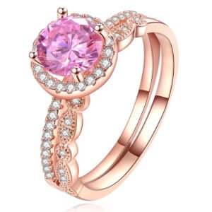 Set van 2 Rose Vergulde Dames Ringen met Zirkonia-17mm