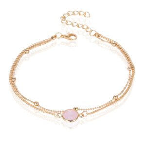 Twee Lagen Enkelband Goudkleurig - Roze Steen
