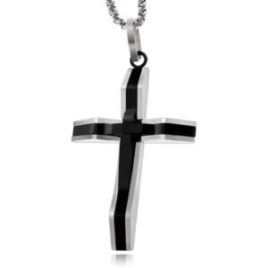 Venetiaanse Heren Schakelketting met Zwart-Zilverkleurig Kruis
