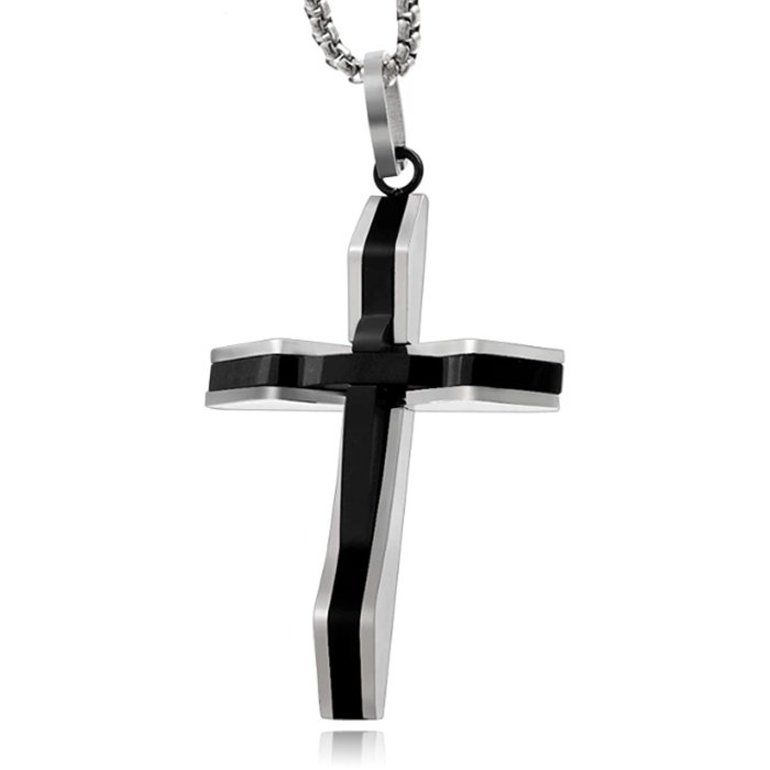 Venetiaanse Heren Schakelketting met Zwart-Zilverkleurig Kruis 1 Venetiaanse Heren Schakelketting met Zwart-Zilverkleurig Kruis
