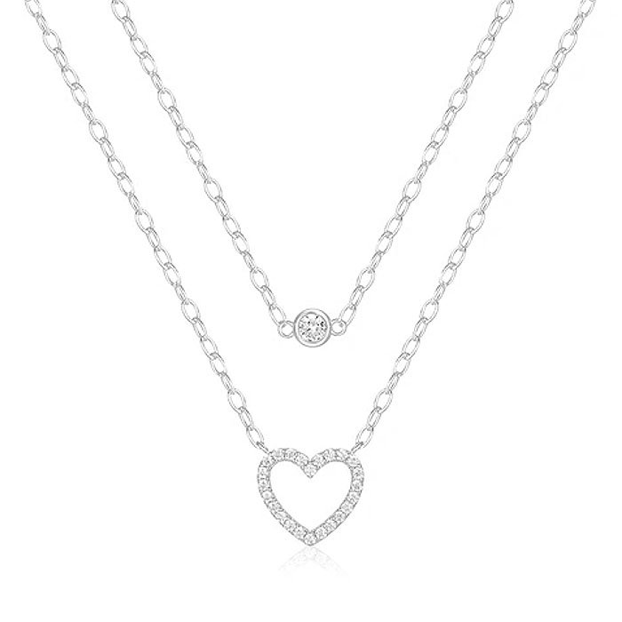 Zilveren Dubbele Ketting met Hart en Zirkonia - Tijdloze Romantiek van Elenza 1 Zilveren Dubbele Ketting met Hart en Zirkonia - Tijdloze Romantiek van Elenza