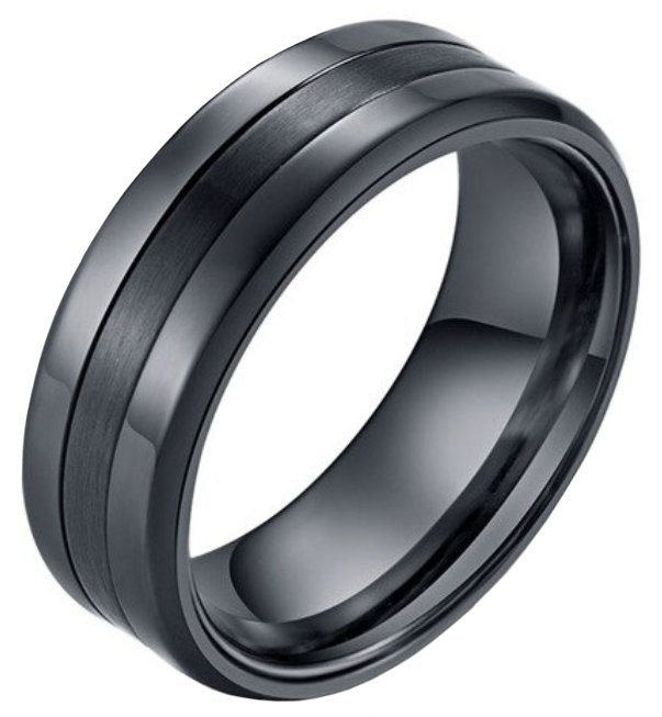 Zwarte stalen heren ring Mat Glans 8mm-19mm 1 Zwarte stalen heren ring Mat Glans 8mm-19mm