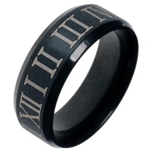 Zwarte stalen ring met Romeinse Cijfers-22mm